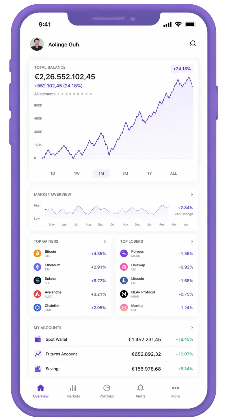 Swaptaire mobile app showing portfolio overview